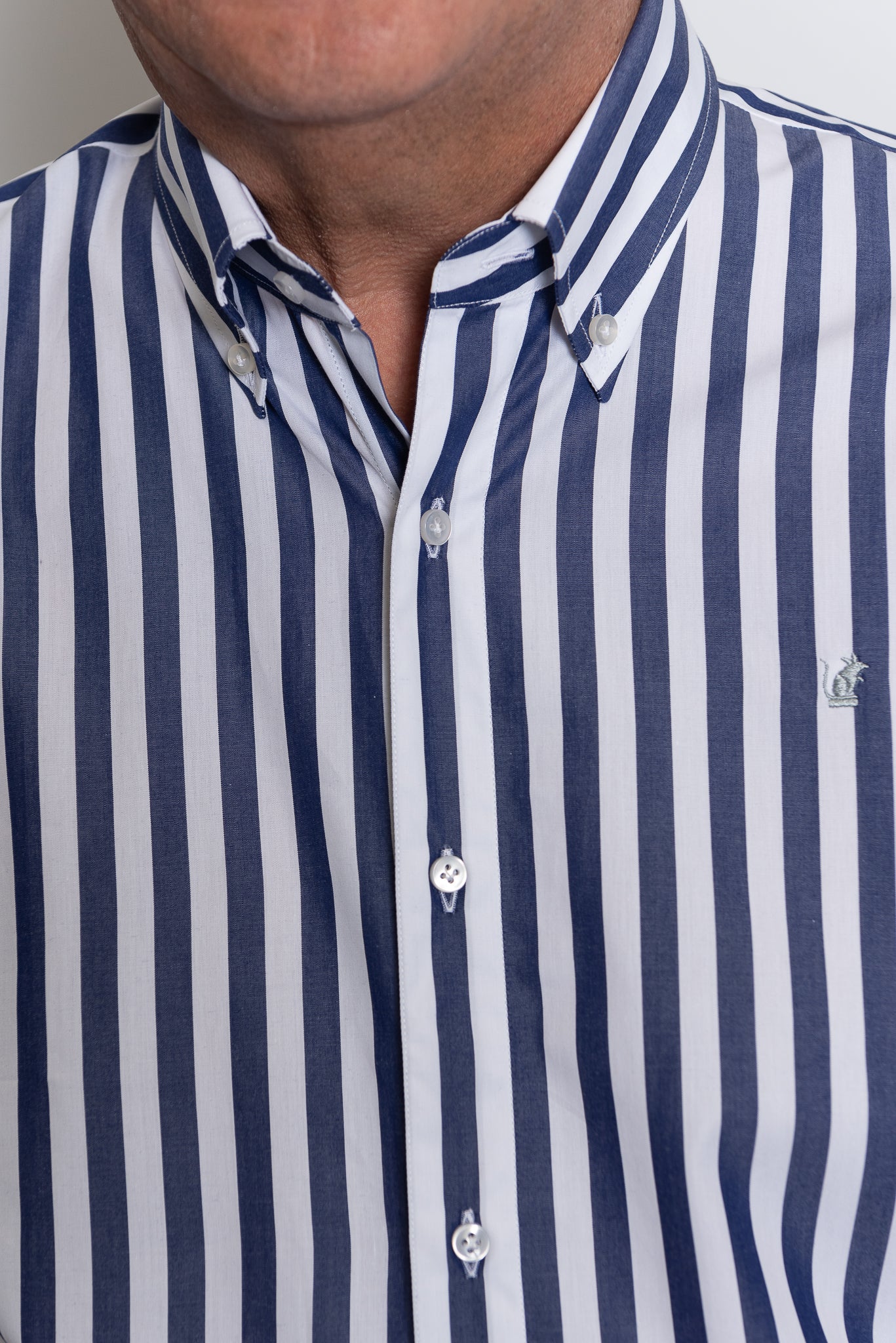 Camicia riga larga blu Ratòn (mini logo)